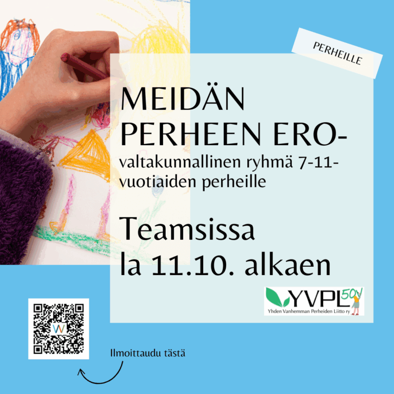 Meidän perheen ero -etäryhmä 7-11-vuotiaille lapsille ja heidän vanhemmilleen lokakuussa