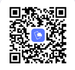 Skannattava QR-koodi valkoisella taustalla. Koodin keskellä on sininen neliö, jossa valkoinen puhelimen kuvake.