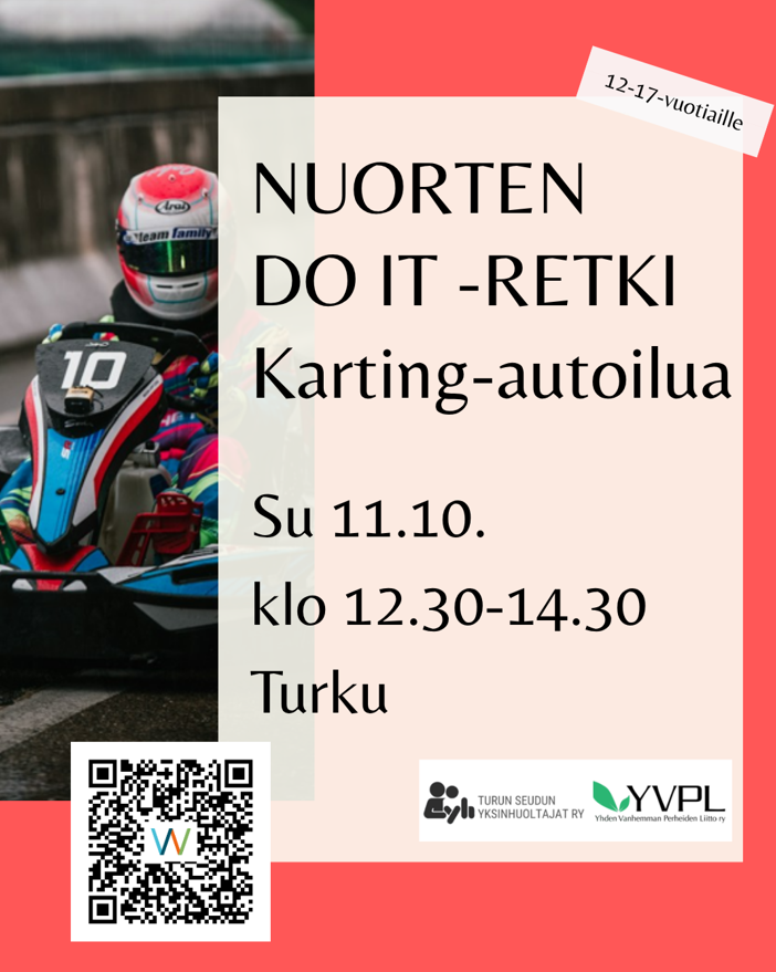 Kuva karting autosta sekä yhdistysten logot