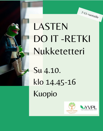 Kuva nukketeatterin nukesta ja yhdistysten logoista